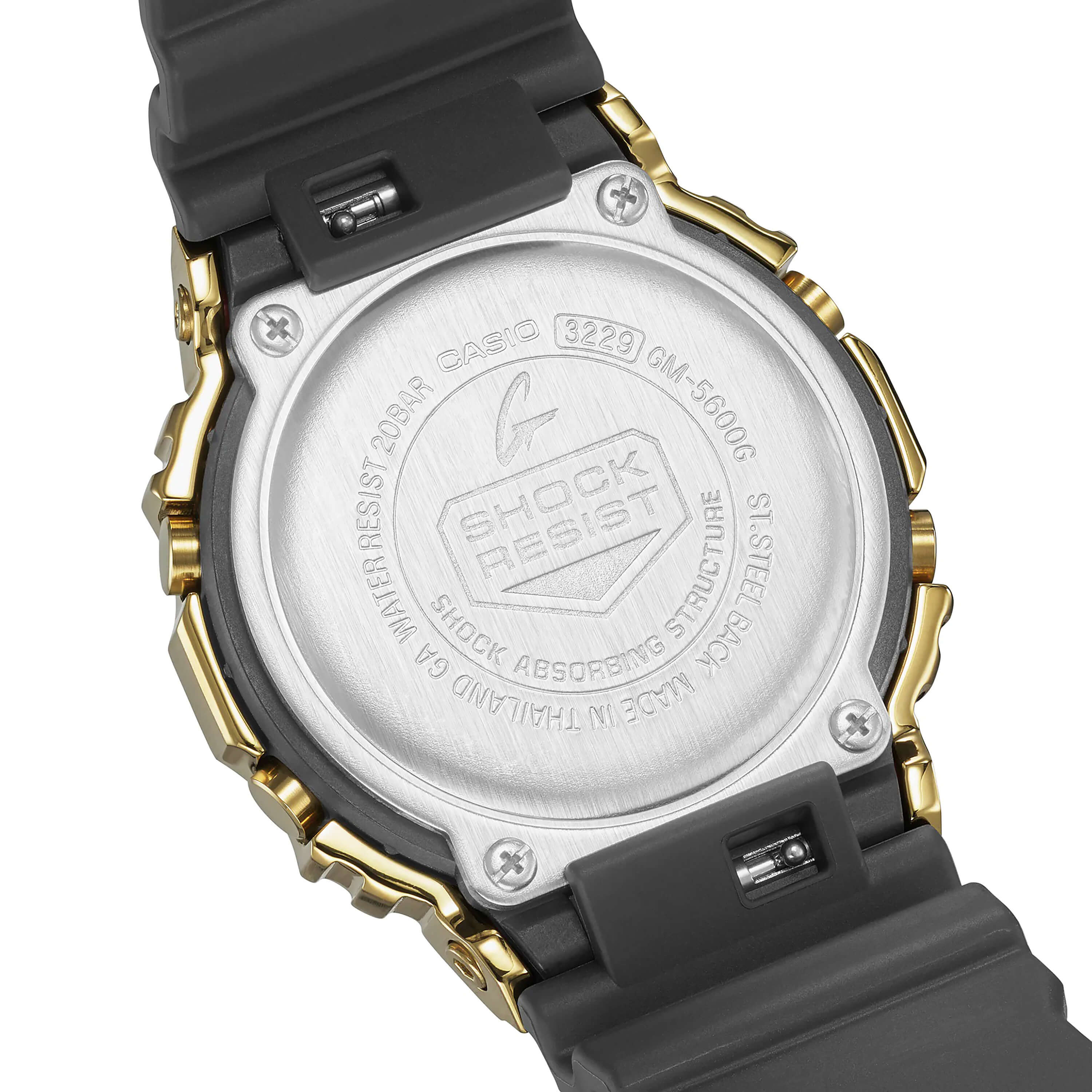 G-Shock 5600 Series Watch Gold Rectanlge Case Black Dial, 49mm