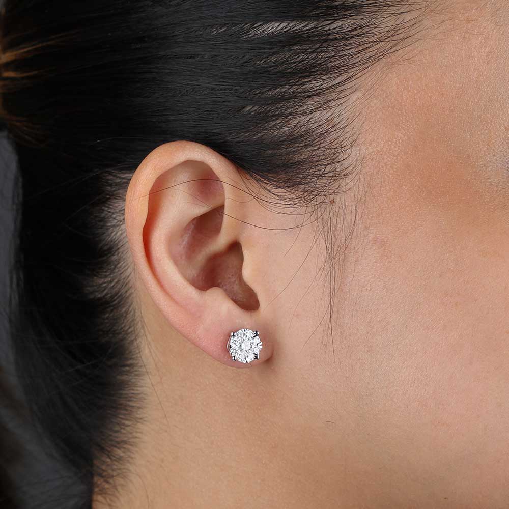 Cluster Diamond Studs, 1 Carat Total Weight, 14K White Gold