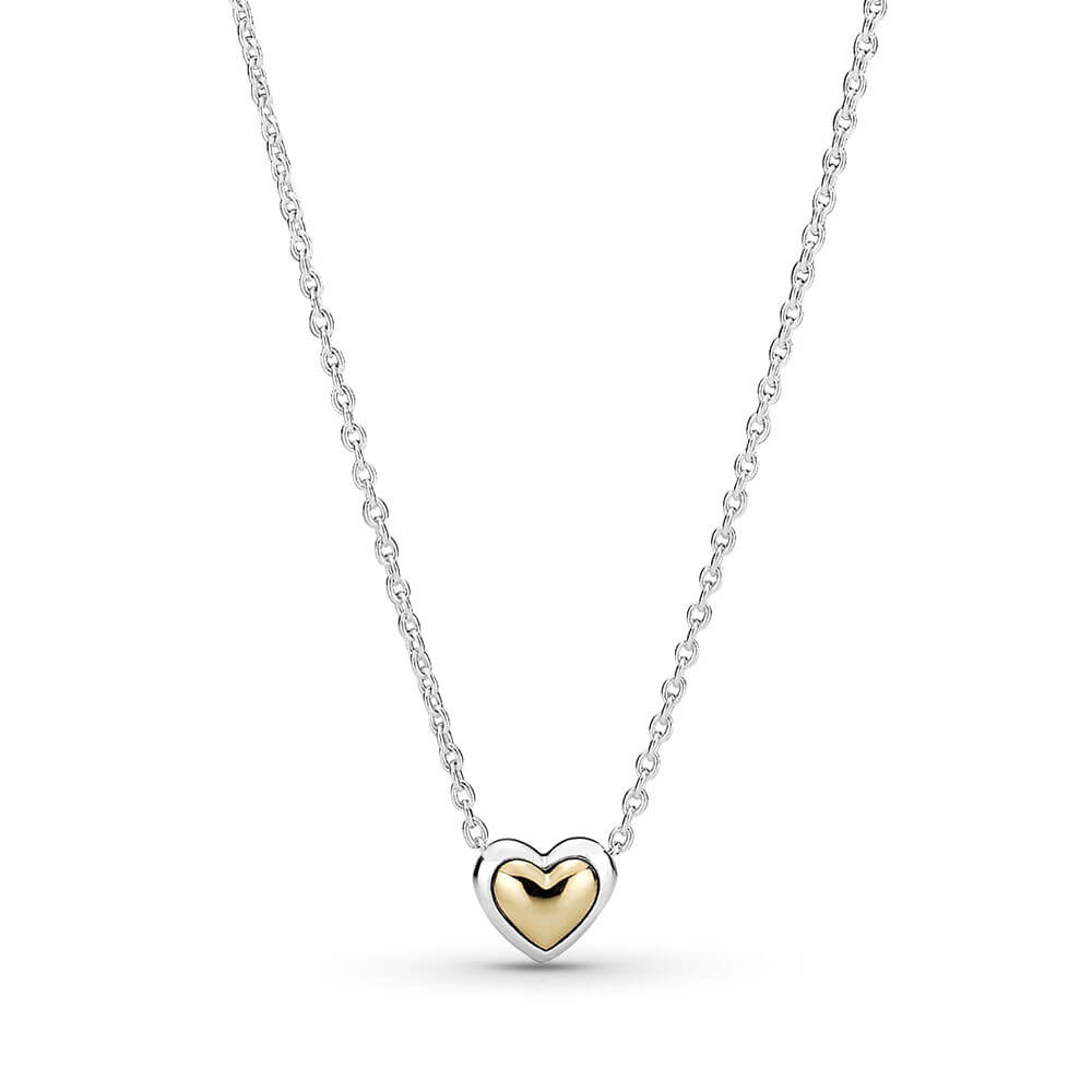 Pandora Domed Golden Heart Collier Necklace, 14K &Silver - 399399C00-45
