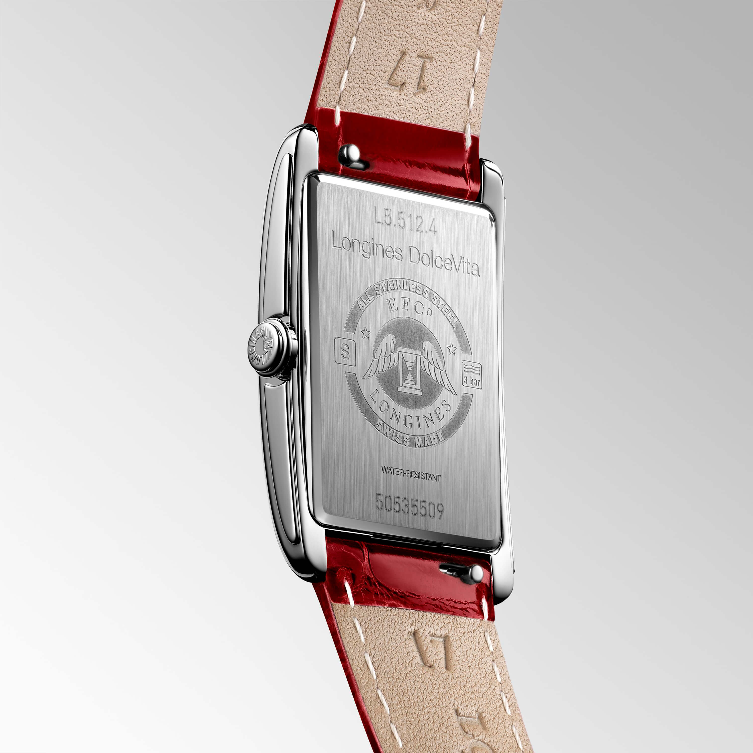 Longines DolceVita Watch Silver Dial Red Leather Strap, 23mm