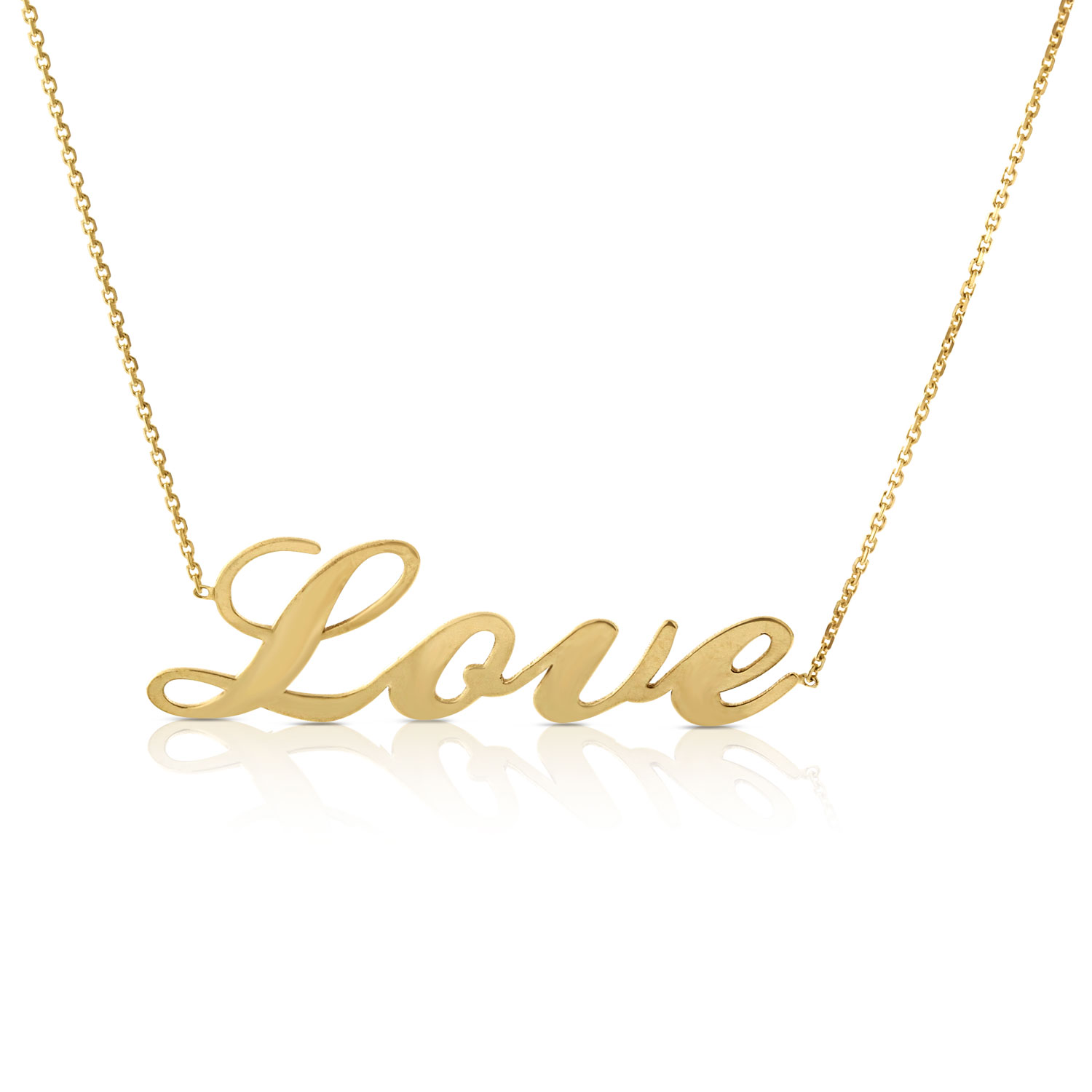 14K Yellow Gold Love Script Pendant Necklace With 18" 14K Yellow Gold Chain 