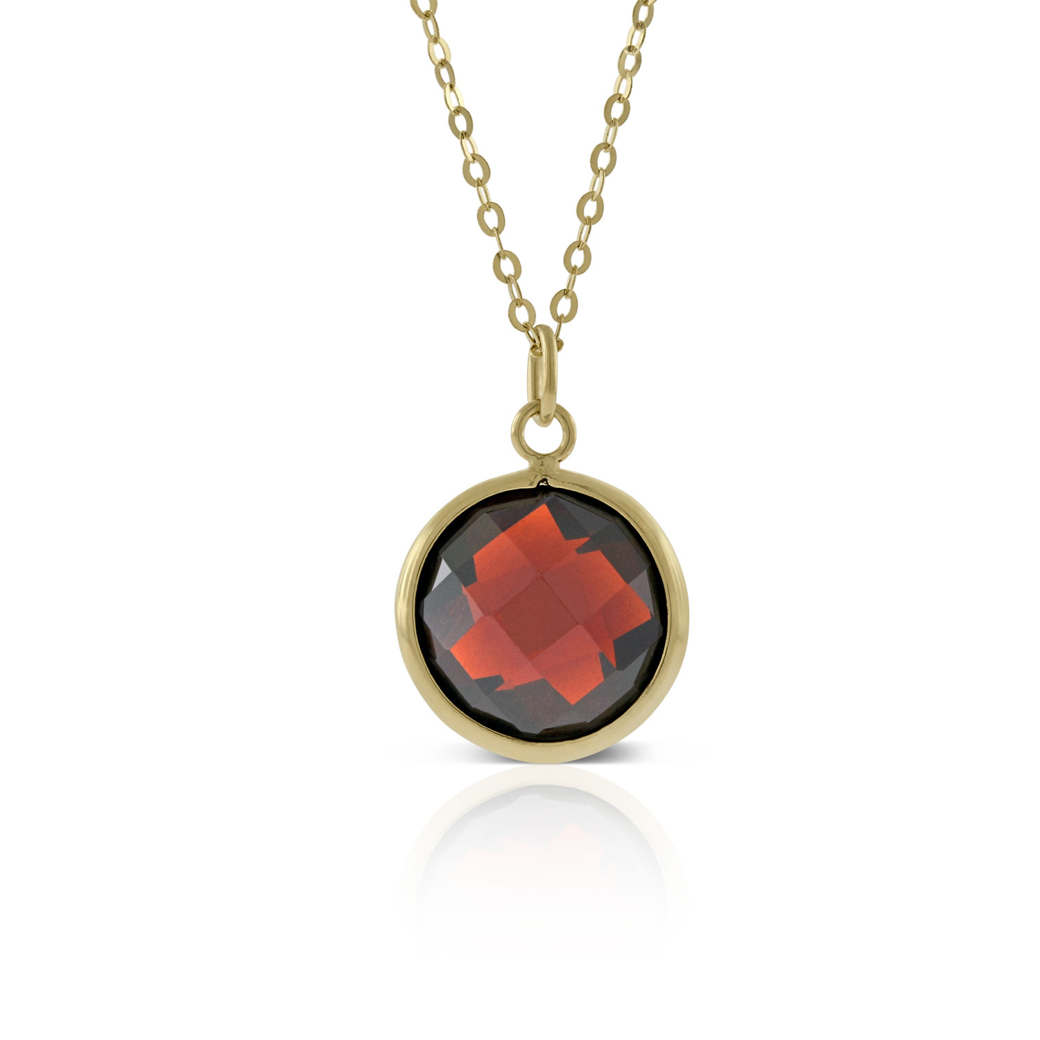 Round Bezel Set Garnet Necklace 14K 