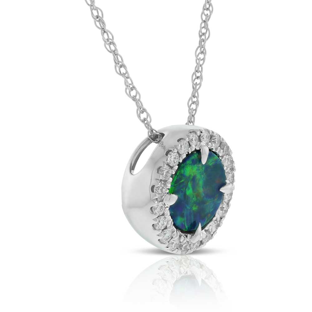 Round Opal Doublet & Diamond Necklace 14K