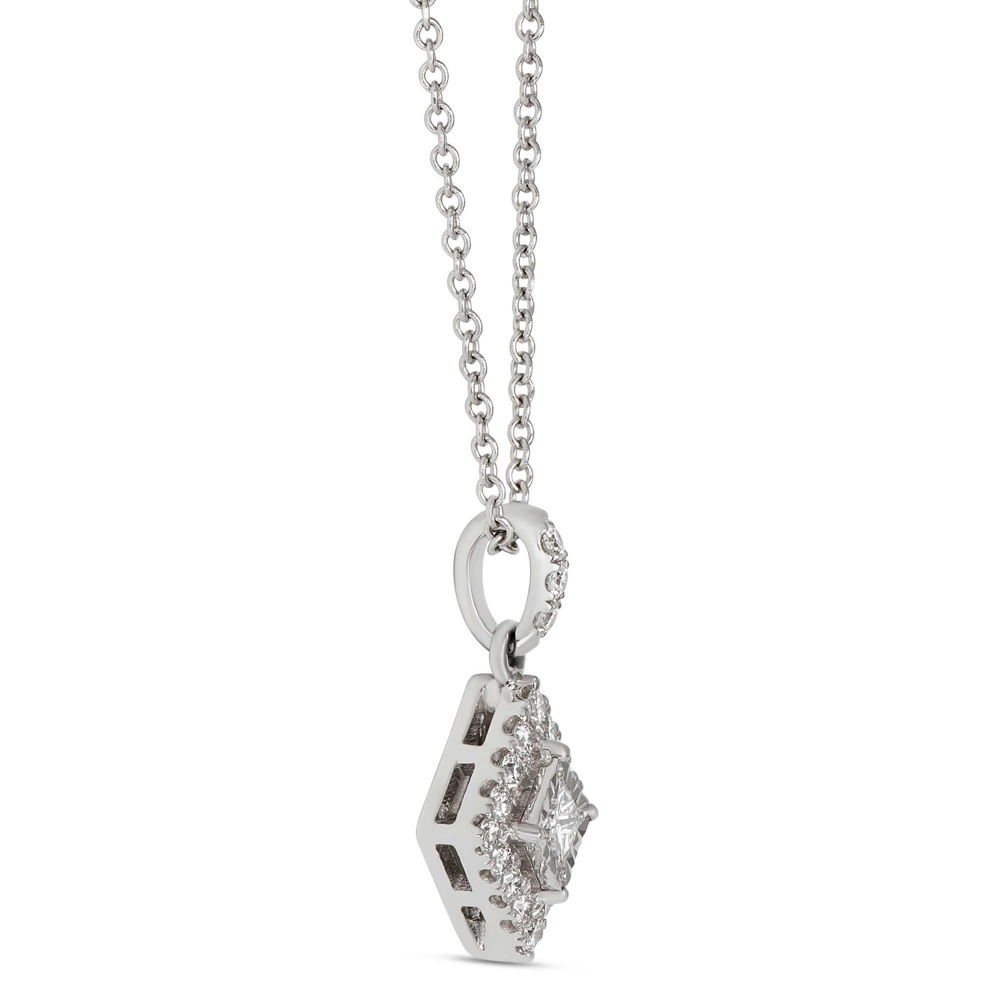 Princess Cut Diamond Halo Necklace 14K