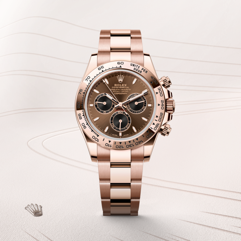 rolex cosmograph daytona in 18 ct everose gold, m126505-0005 - watch with background color - ben bridge