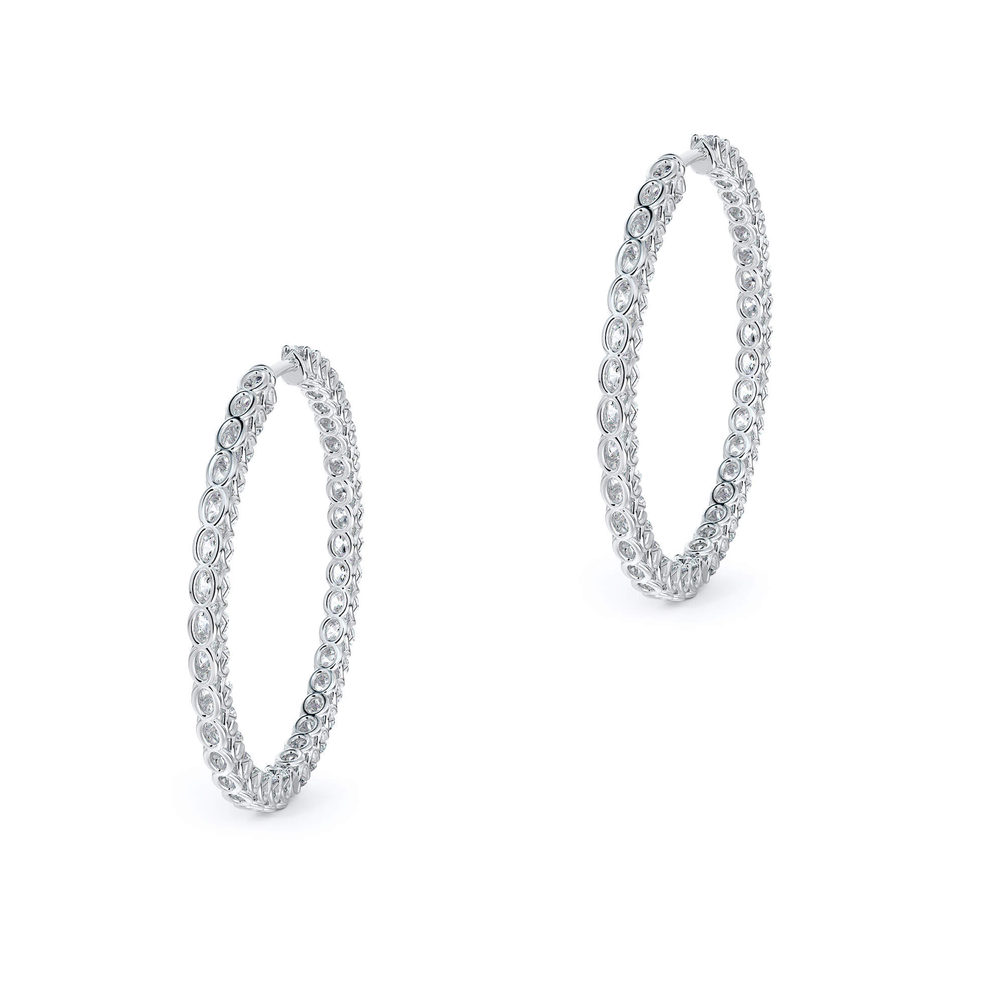 Large 34mm Inside-Outside Diamond Hoop Earrings, Platinum
