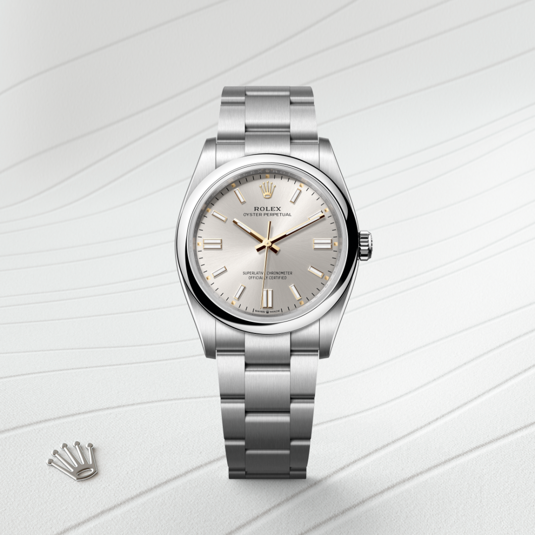 rolex oyster perpetual in oystersteel, m126000-0001 - watch with background color - ben bridge