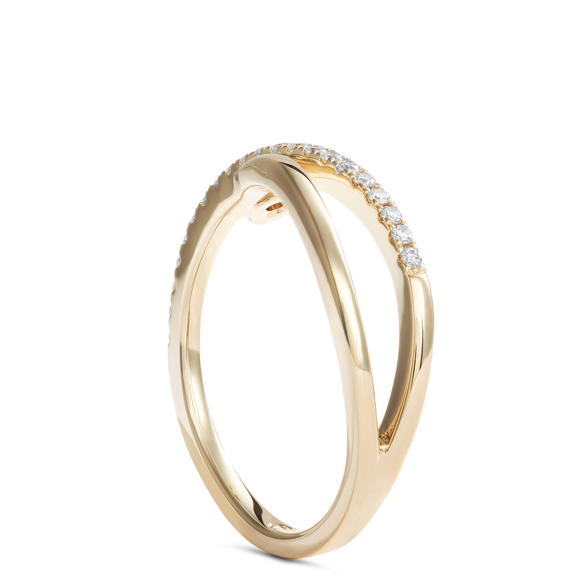 Split Circle Pave and Bezel Set Diamond Ring, 14K Yellow Gold