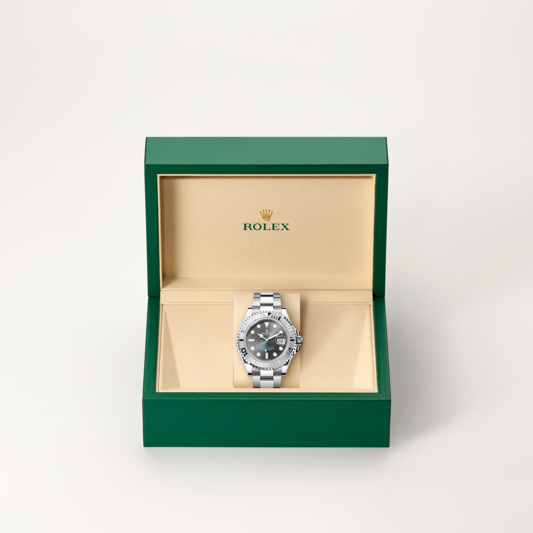 rolex yacht-master in rolesium - combination of oystersteel and platinum, m126622-0001 - in rolex box - ben bridge