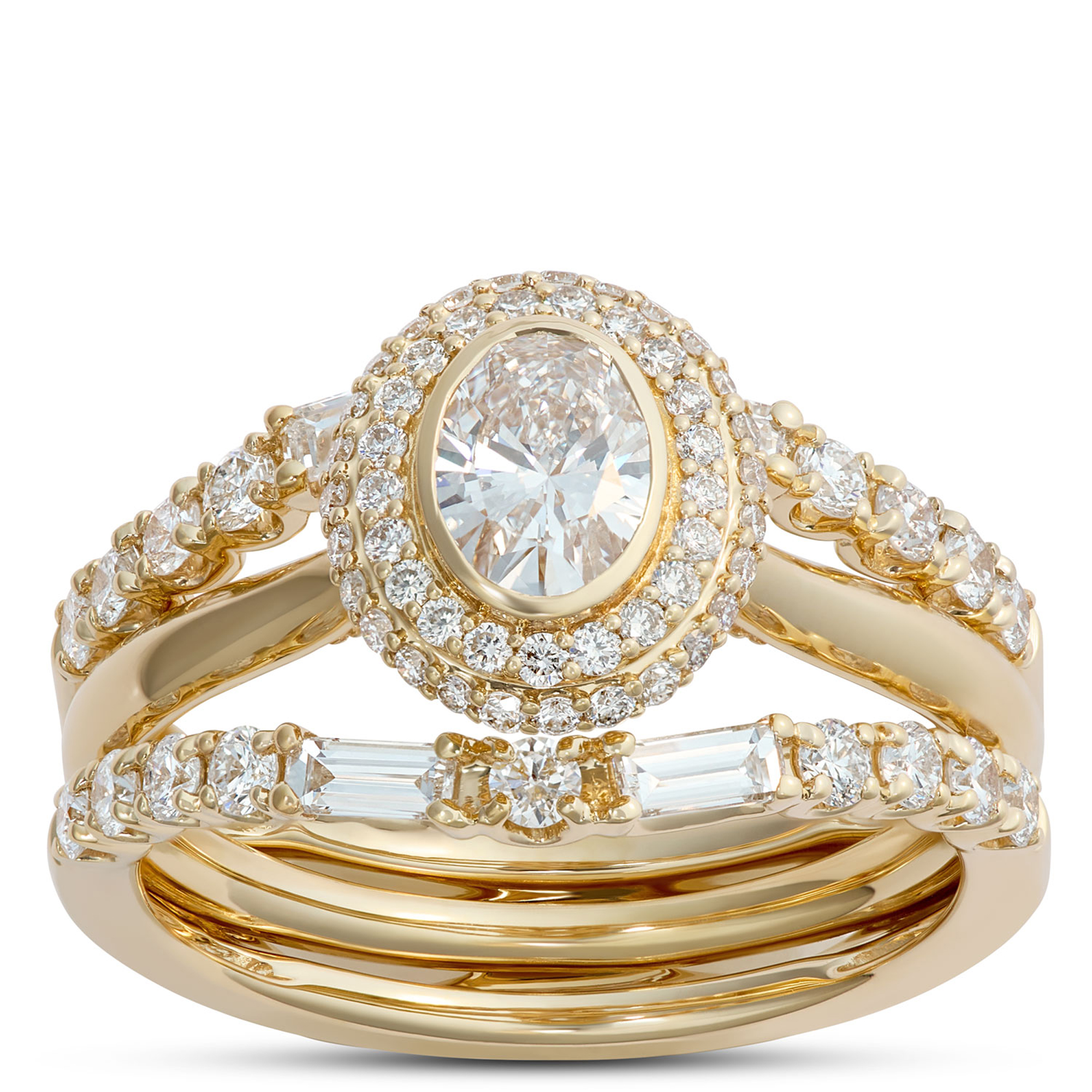 Oval Diamond Engagement Ring with Double Halo, 14K Yellow Gold