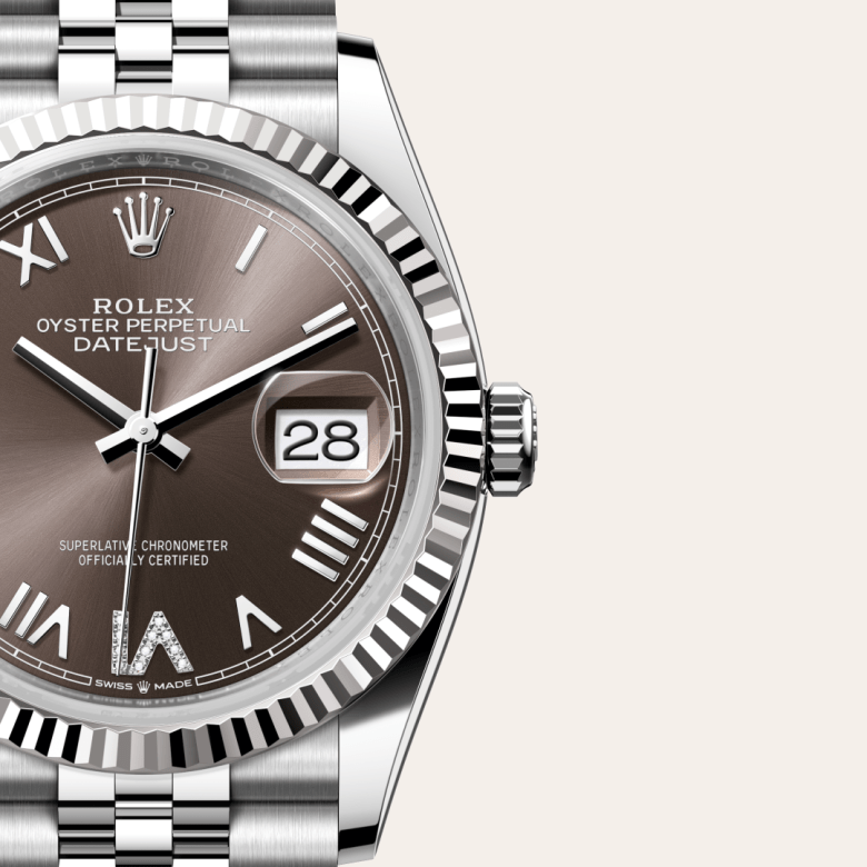 rolex datejust in white rolesor - combination of oystersteel and white gold, m126234-0071 - watch dial - ben bridge