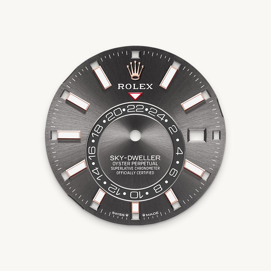 rolex sky-dweller in 18 ct everose gold, m336935-0008 - slate dial - ben bridge