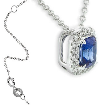 Radiant Cut Sapphire & Diamond Pendant 14K