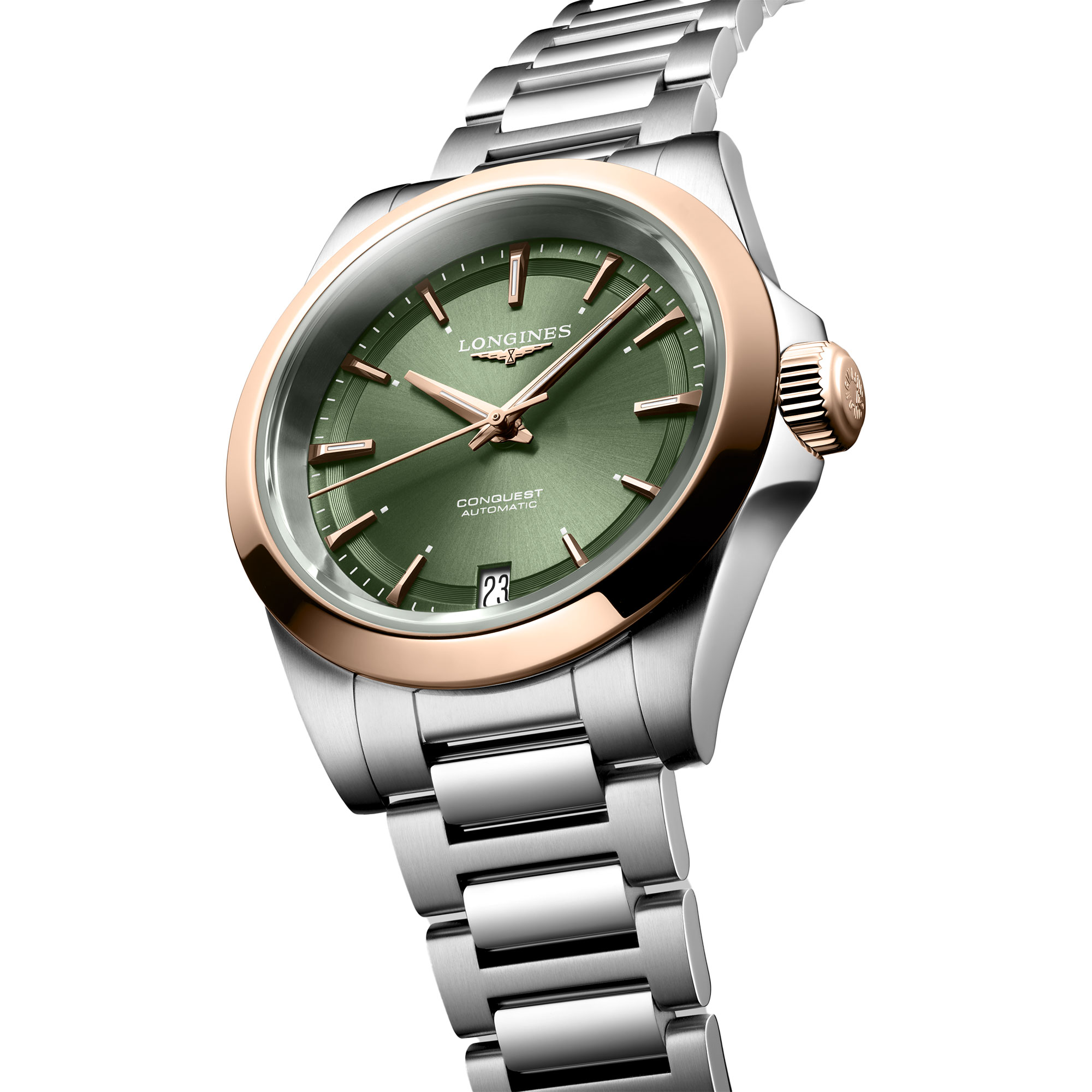Longines Conquest Green Dial Watch with Silver Strap 34mm