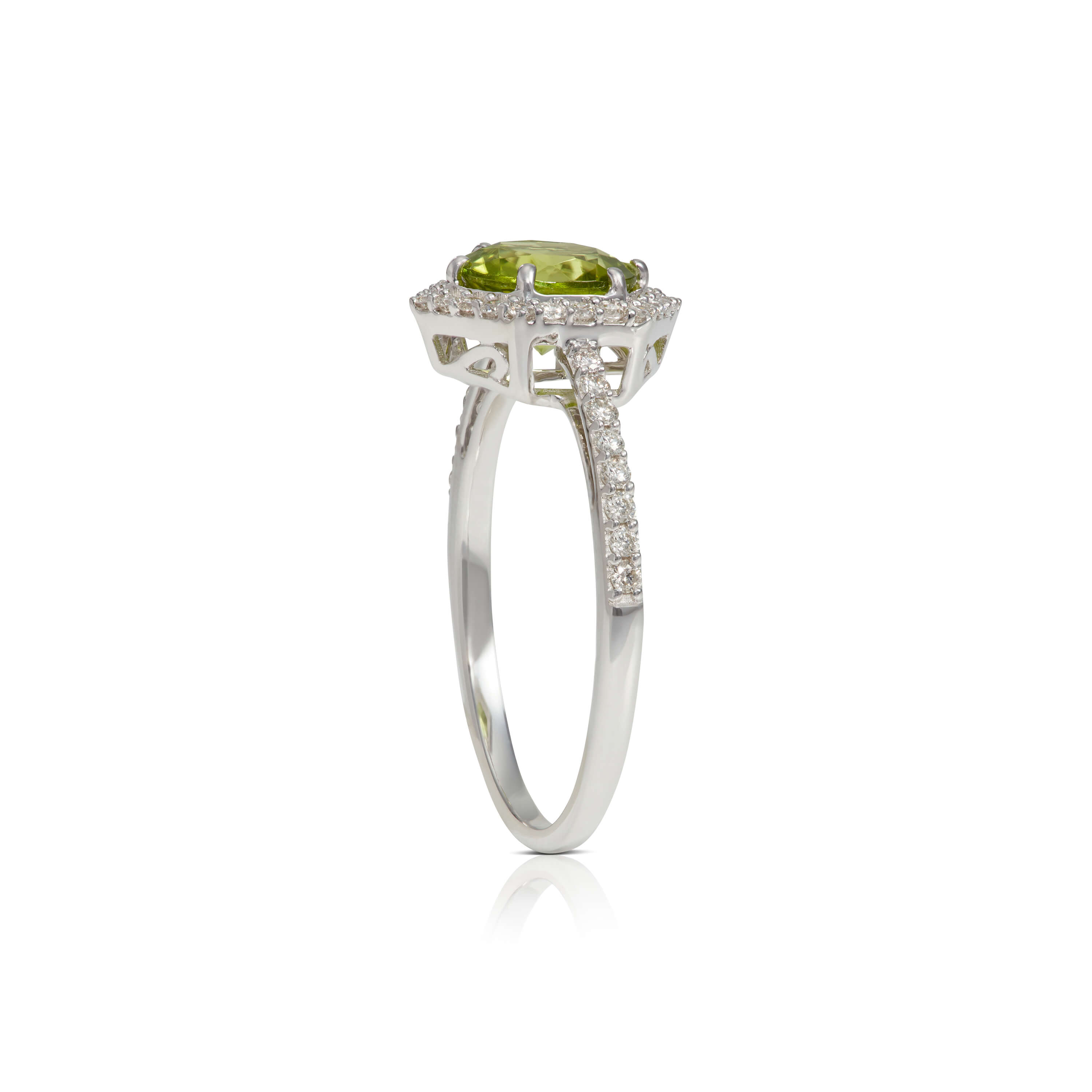 Peridot & Hexagon Diamond Halo Ring 14K