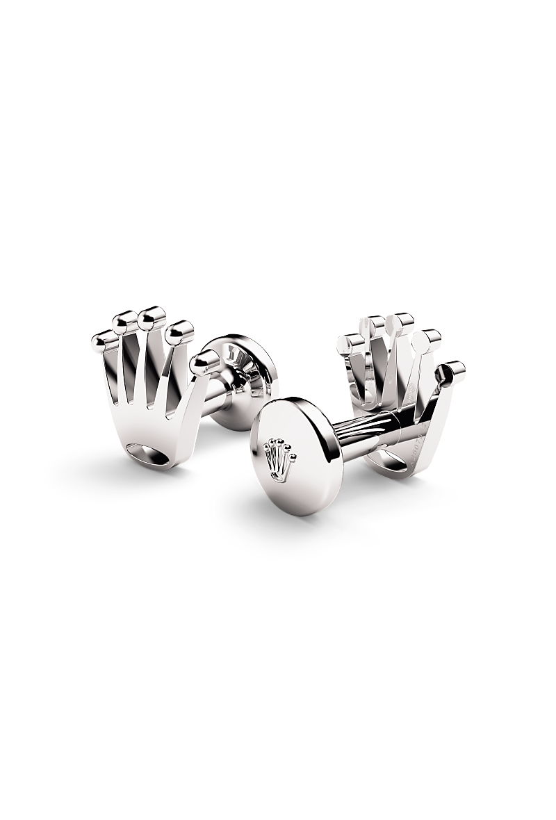 Rolex Crown cufflinks, 18 kt white gold, A1019