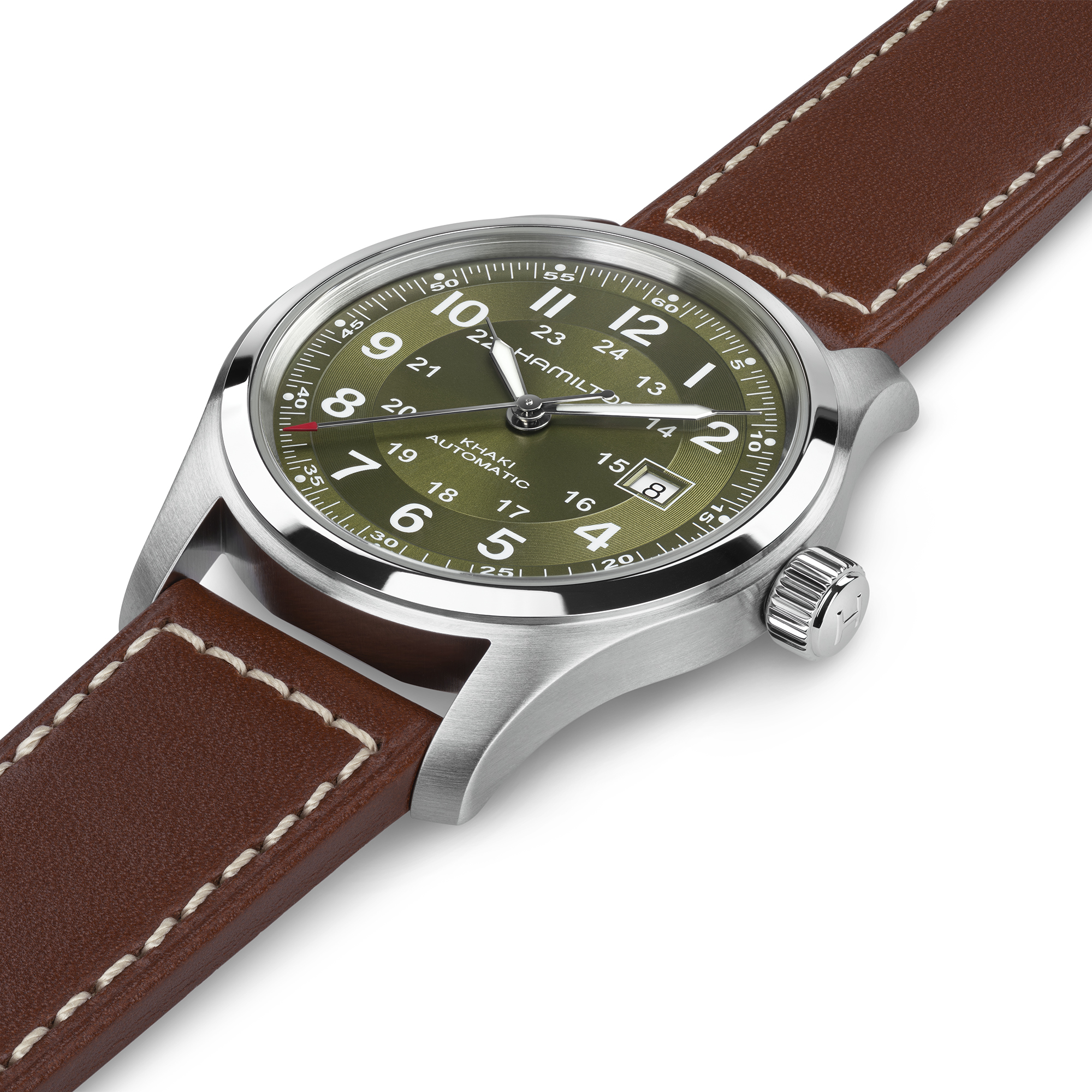 Hamilton Khaki Automatic 42mm ブラウンレザーバンド Hamilton Khaki Field Automatic 42mm – Spicer Greene Jewelers