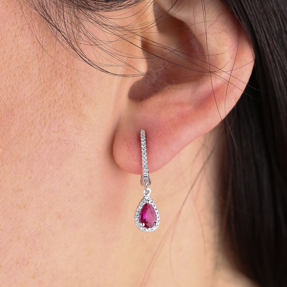 Ruby & Diamond Drop Earrings 14K