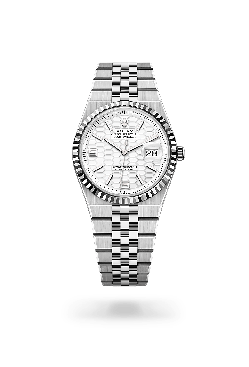 rolex land-dweller in white rolesor - combination of oystersteel and white gold, m127234-0001 - ben bridge
