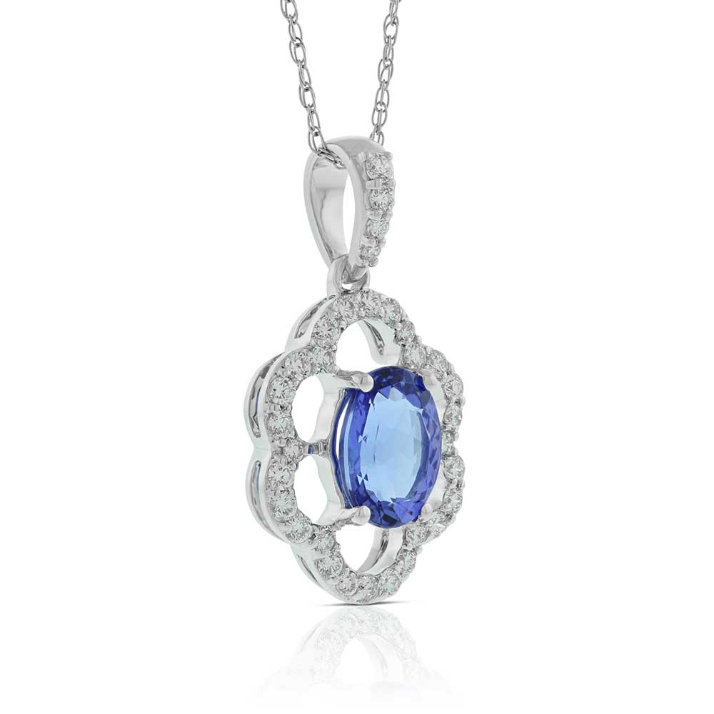 Tanzanite & Diamond Fluted Halo Necklace 14K