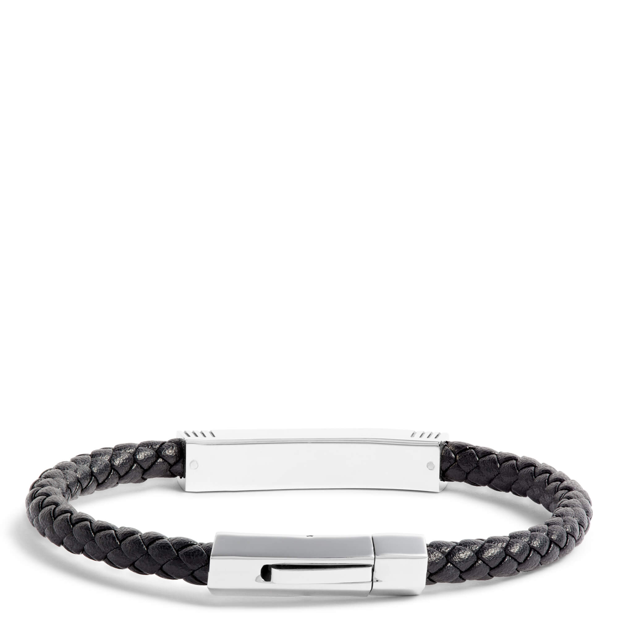 Leather, Steel & Diamond Bracelet, 8.5