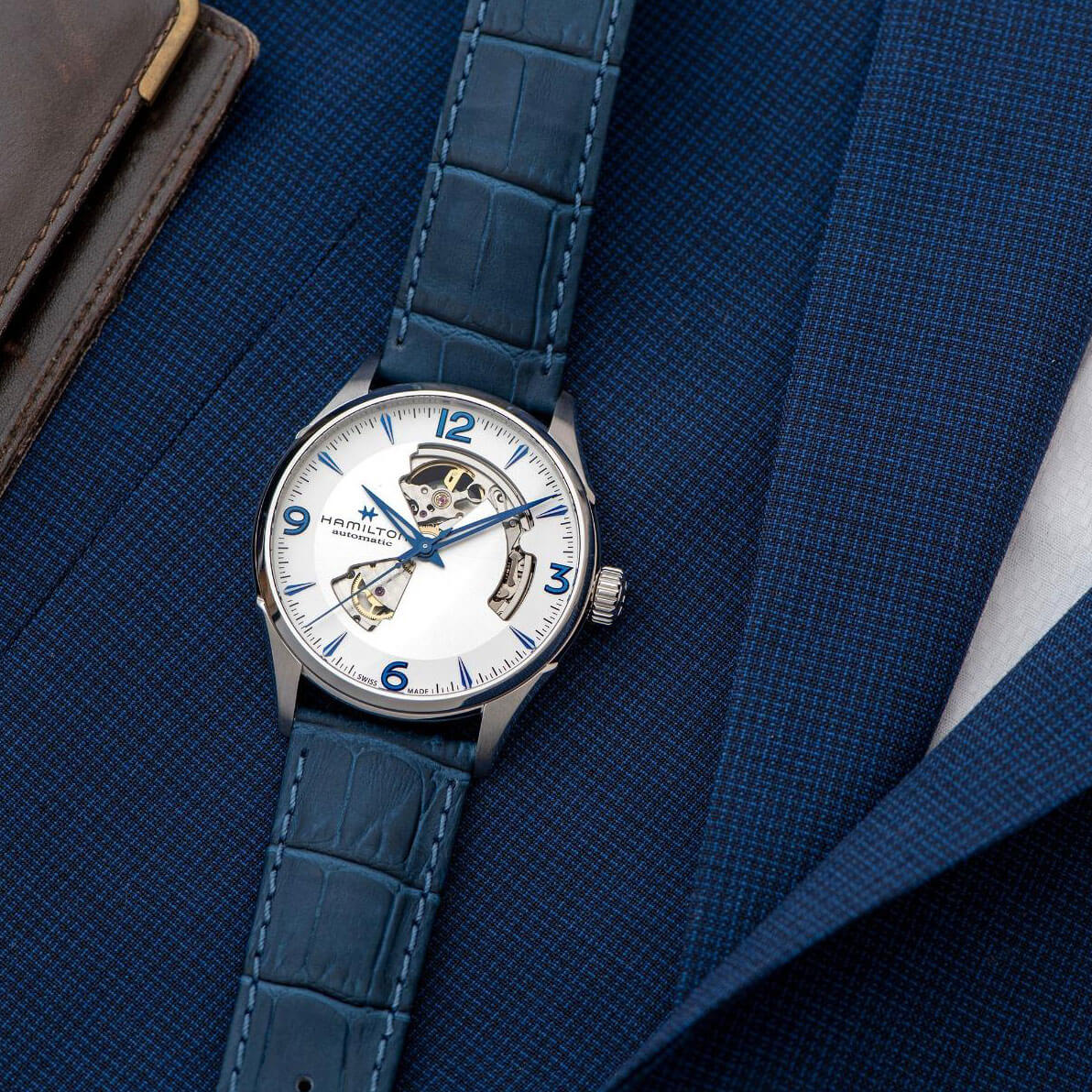 Hamilton Jazzmaster Open Heart Blue Leather Automatic Watch, 42mm