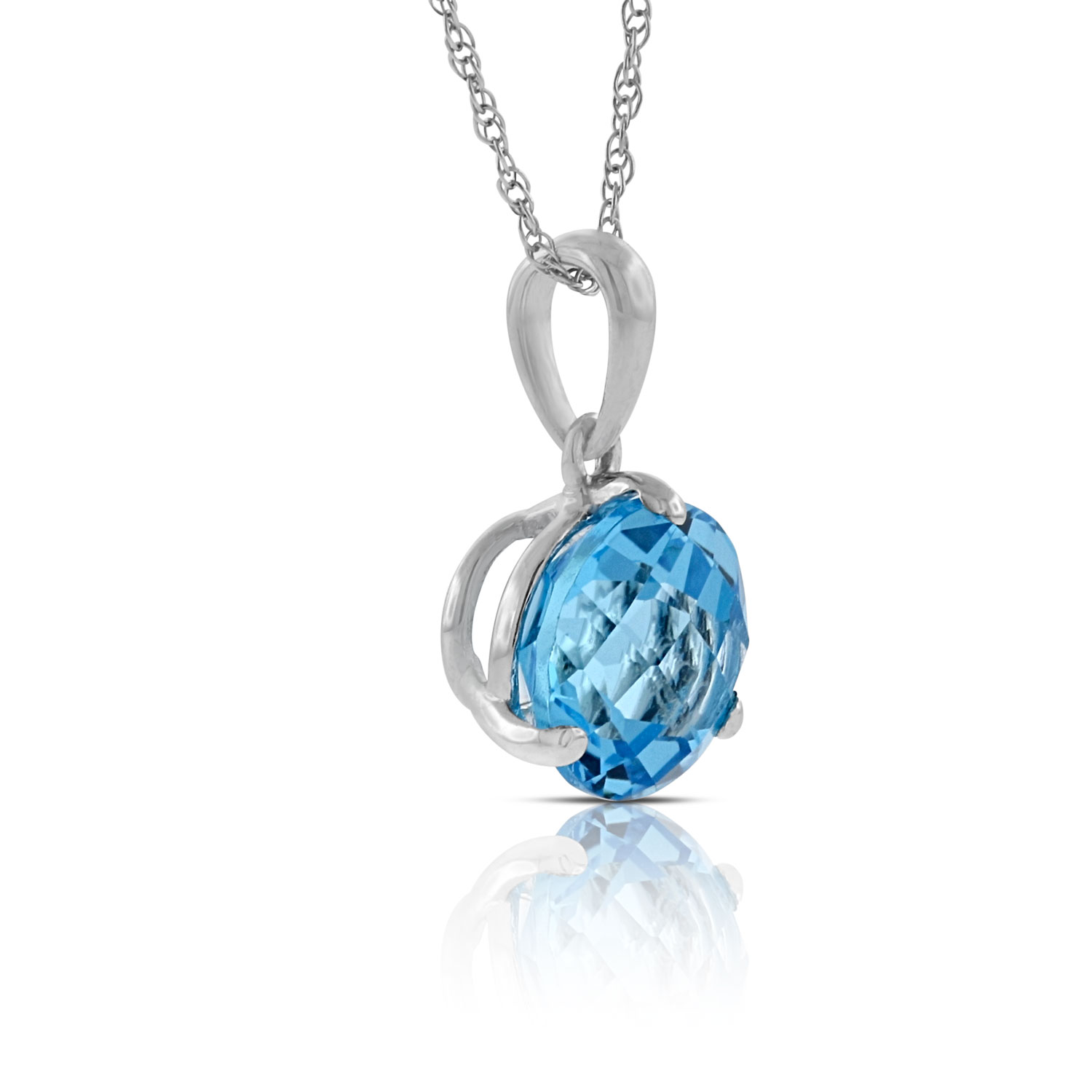 Checkered Blue Topaz Pendant 14K, 8mm
