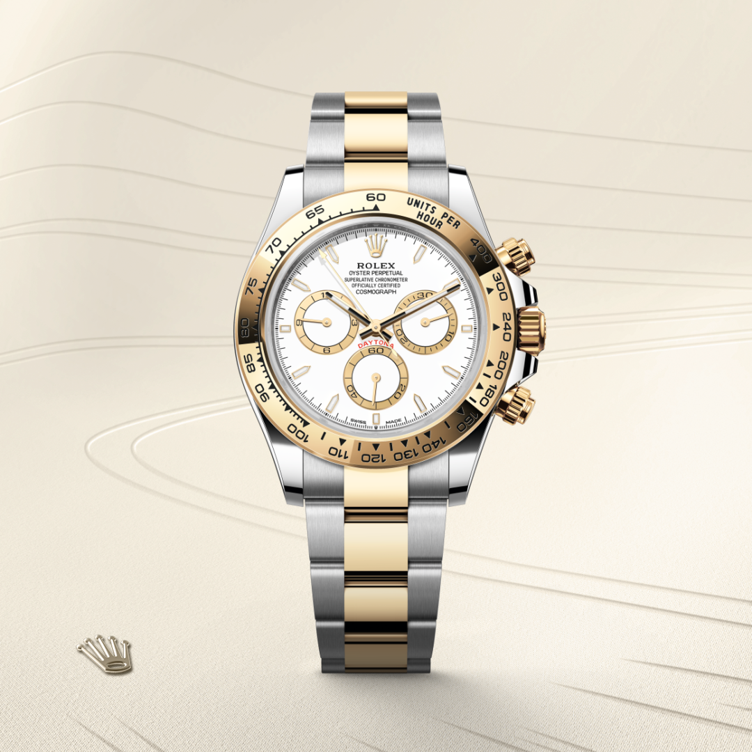 rolex cosmograph daytona in yellow rolesor - combination of oystersteel and yellow gold, m126503-0001 - watch with background color - ben bridge