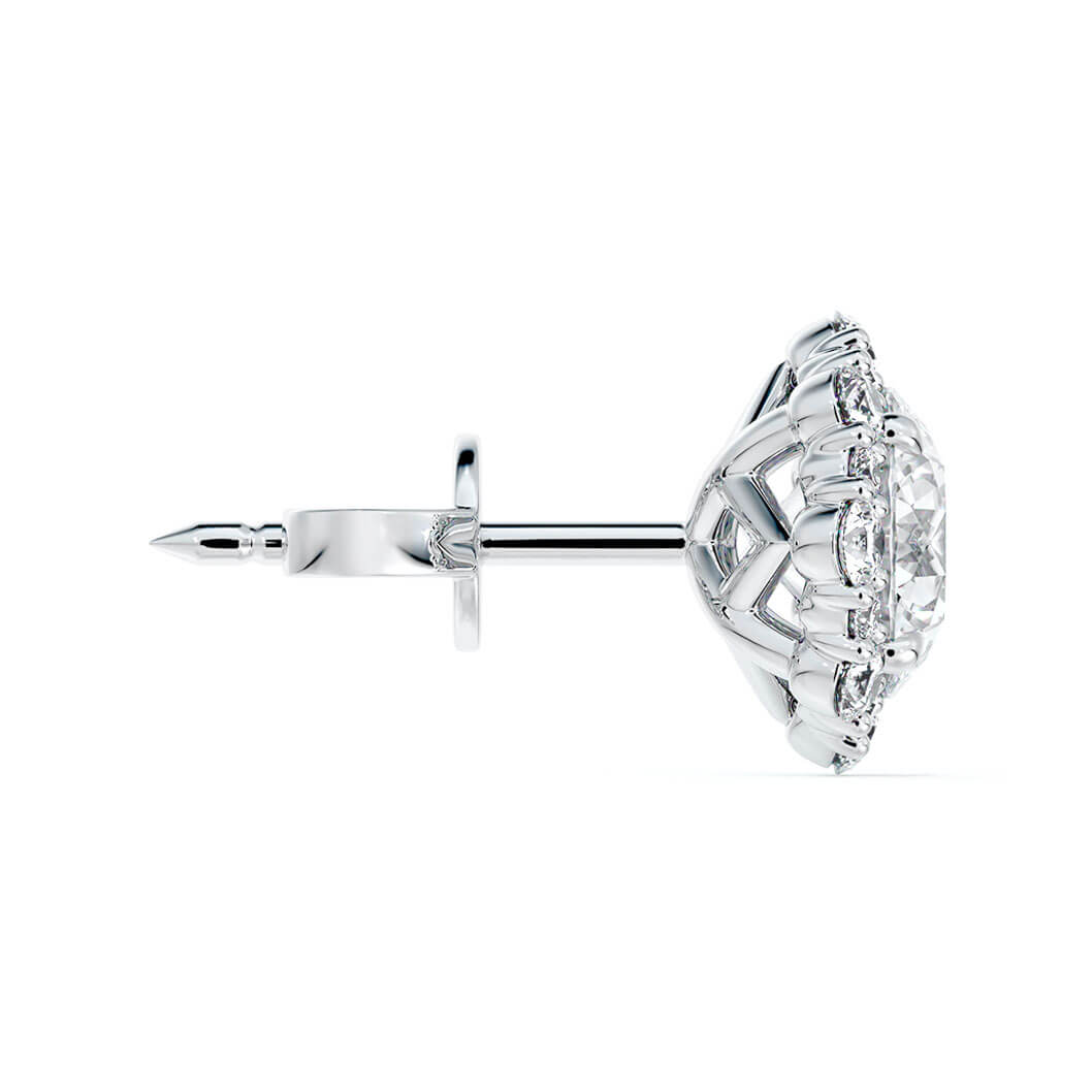 Floral Halo Diamond Stud Earrings 18K
