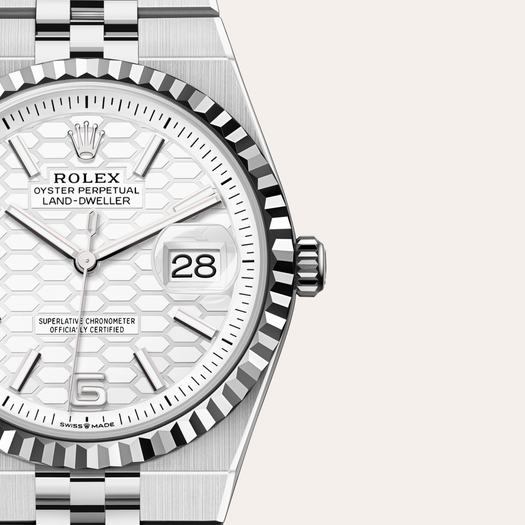 rolex land-dweller in white rolesor - combination of oystersteel and white gold, m127234-0001 - watch dial - ben bridge