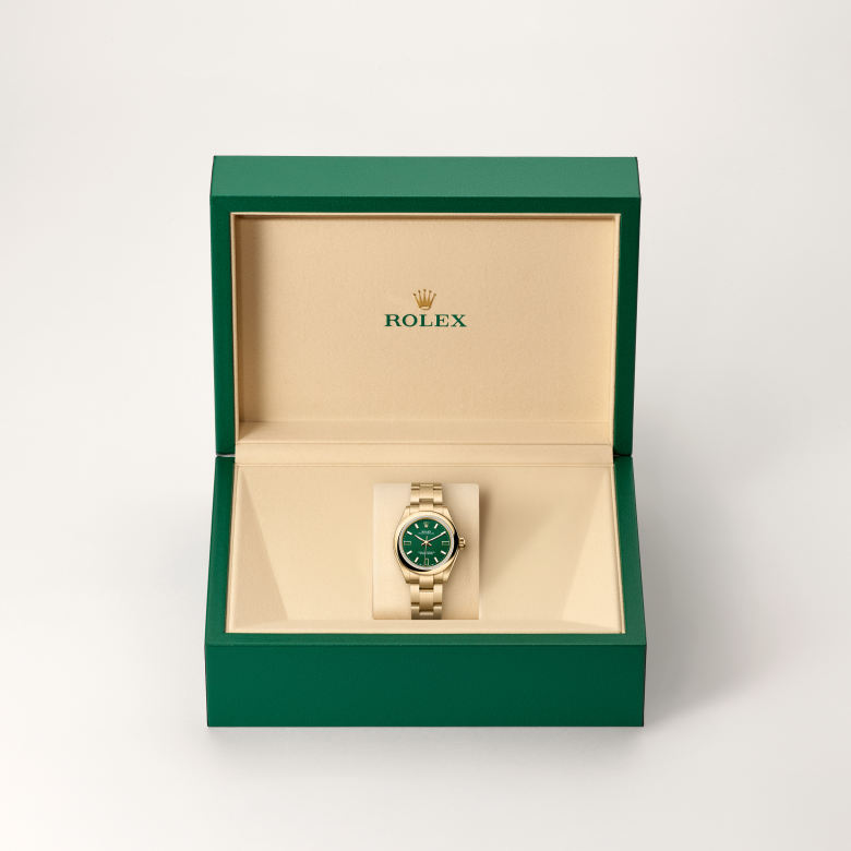 rolex oyster perpetual in 18 ct yellow gold, m276208-0002 - in rolex box - ben bridge