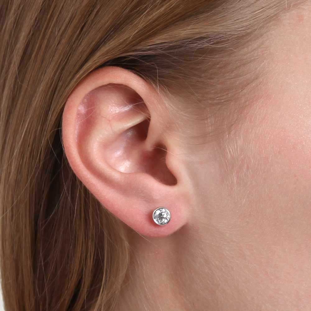 Bezel Set Classic Round Diamond Studs, 1 Carat, 14K White Gold