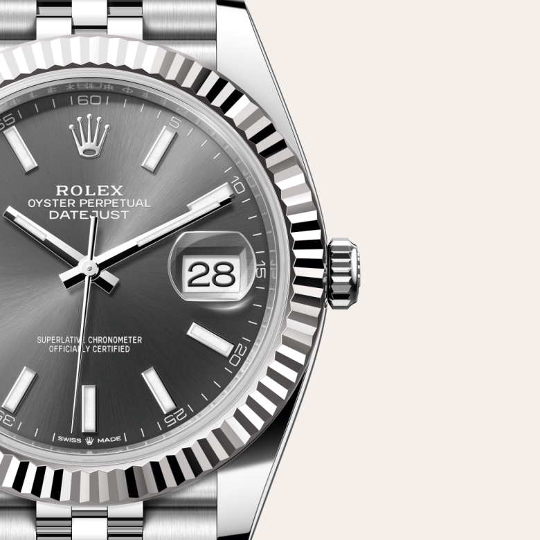 rolex datejust in white rolesor - combination of oystersteel and white gold, m126334-0014 - watch dial - ben bridge