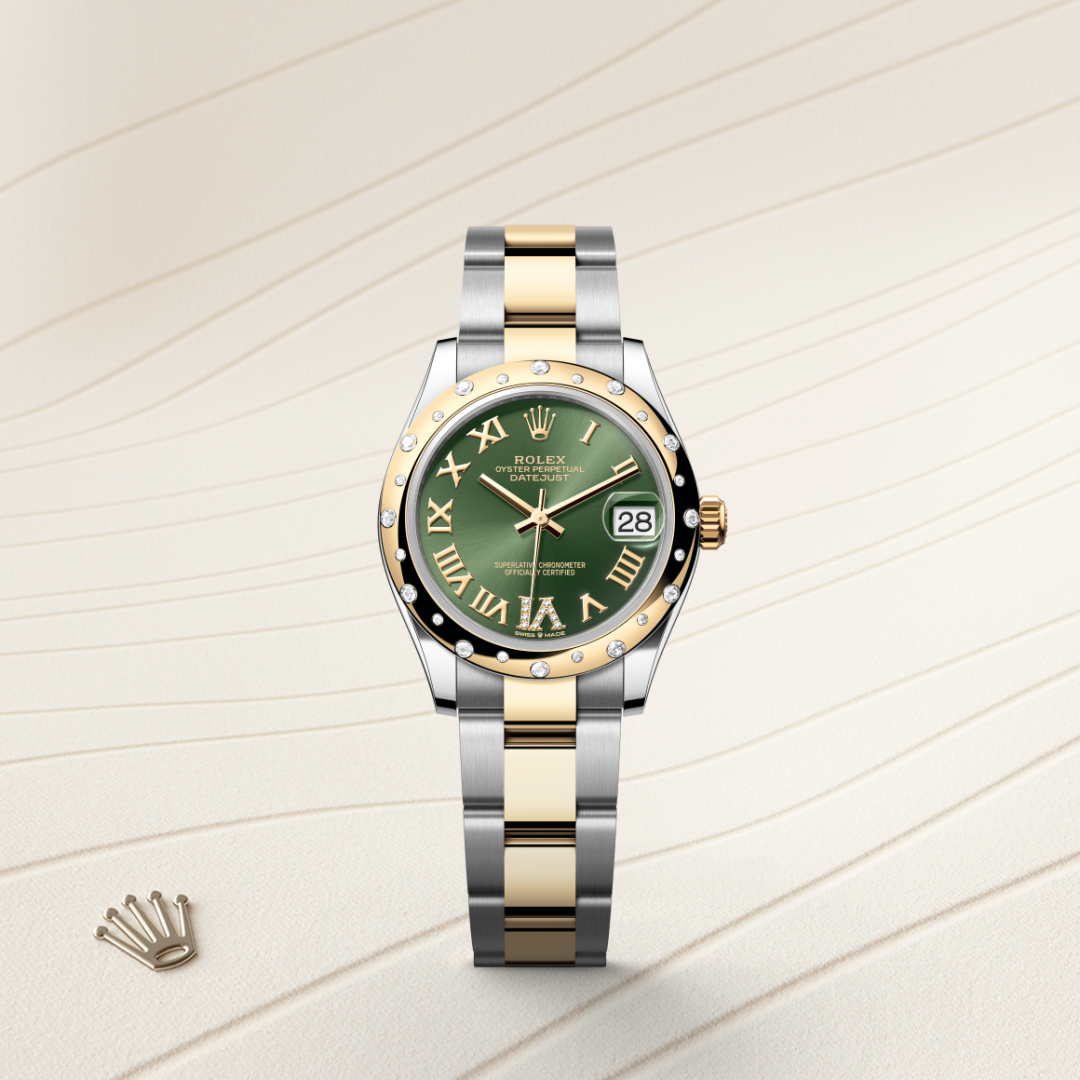 rolex datejust in yellow rolesor - combination of oystersteel and yellow gold, m278343rbr-0015 - watch with background color - ben bridge