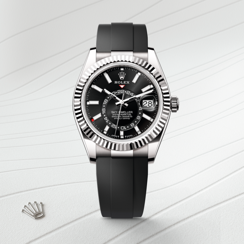 rolex sky-dweller in 18 ct white gold, m336239-0002 - watch with background color - ben bridge