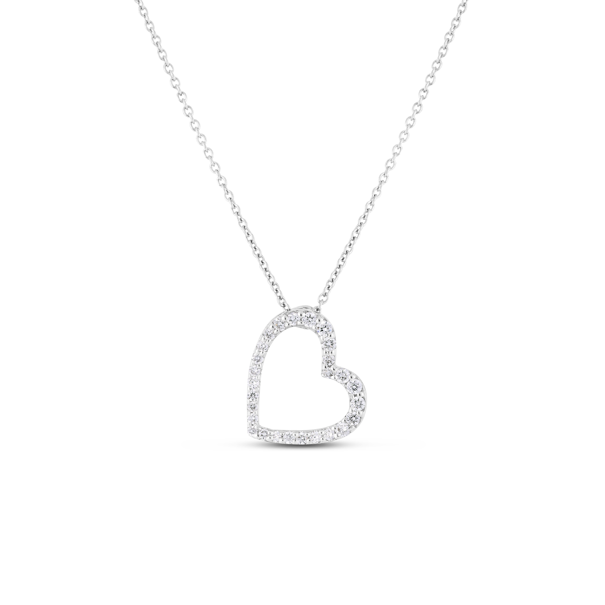Roberto Coin Tiny Treasures Slanted Diamond Heart Necklace 18K
