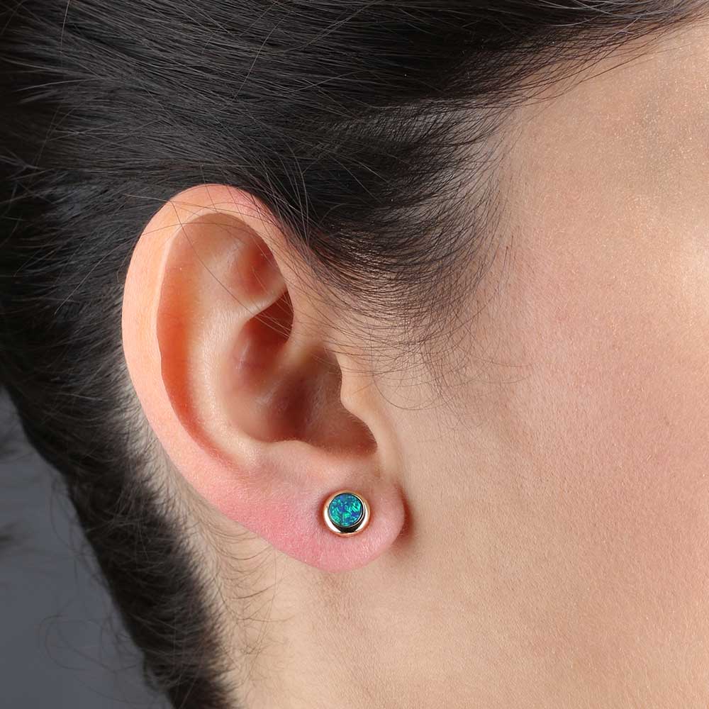 Opal Doublet Bezel Set Earrings 14K
