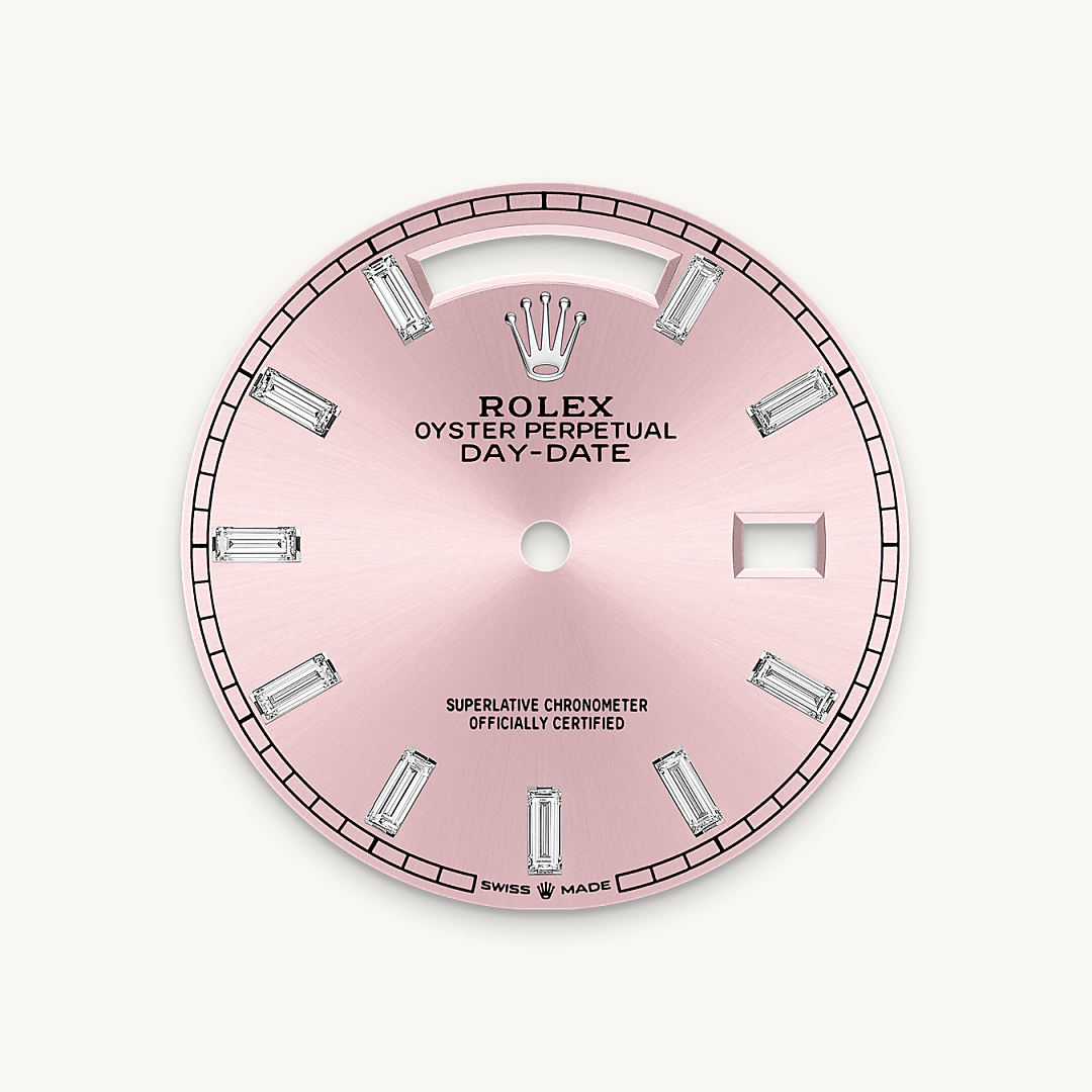 rolex day-date in 18 ct white gold, m128399tbr-0029 - pink dial - ben bridge