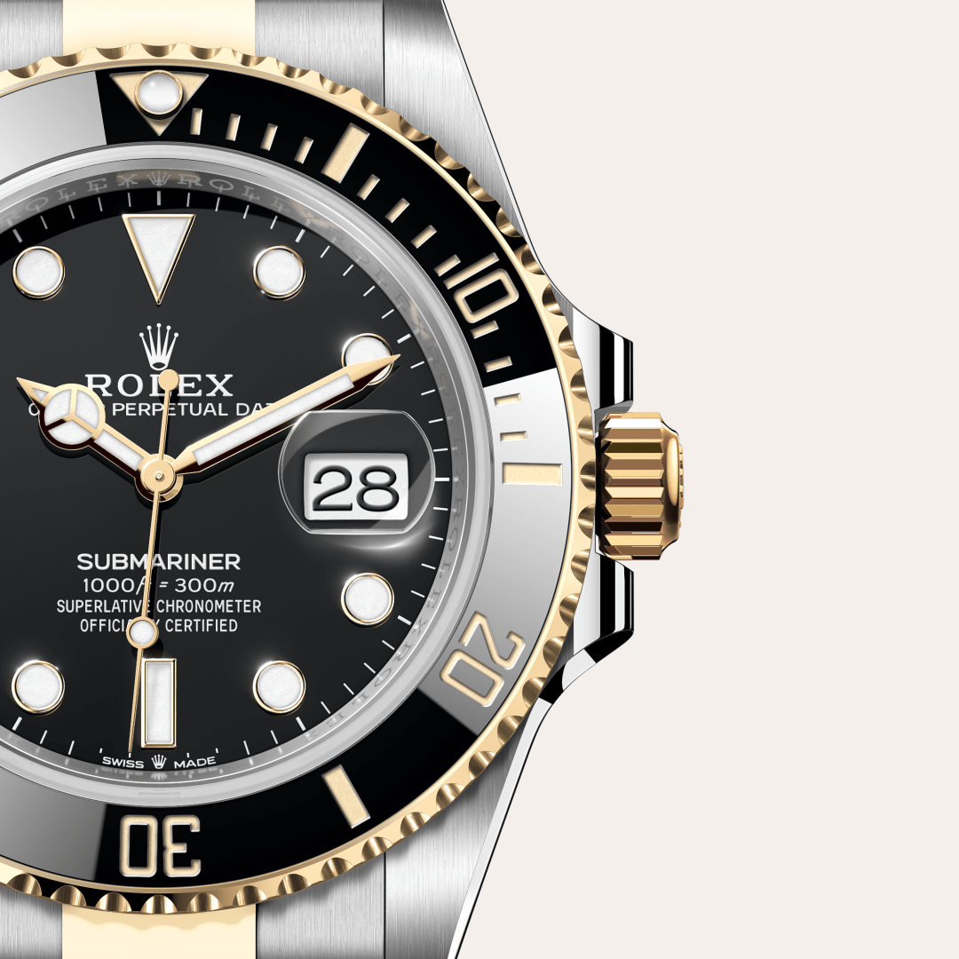 rolex submariner in yellow rolesor - combination of oystersteel and yellow gold, m126613ln-0002 - watch dial - ben bridge