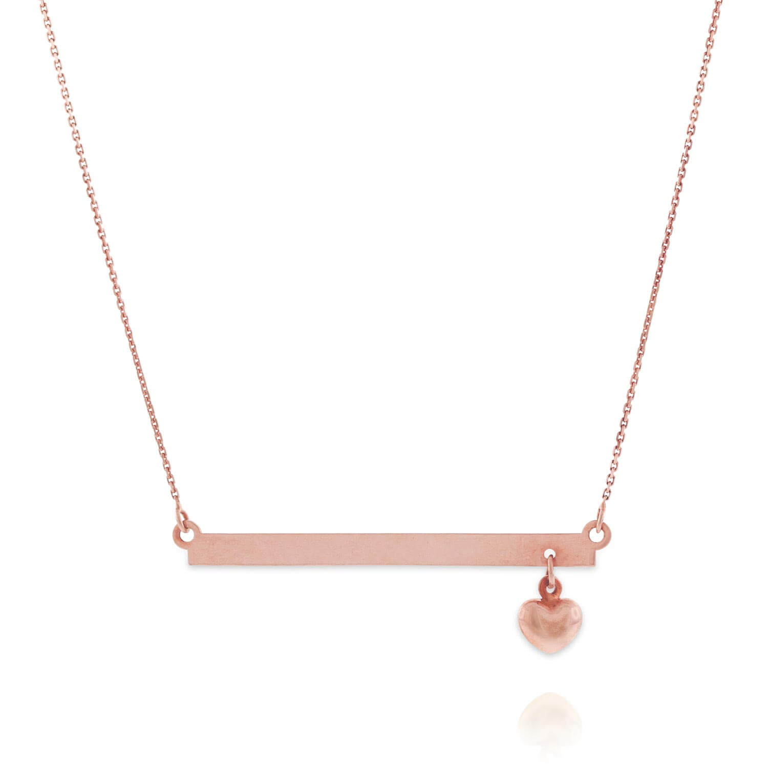 Rose Gold Bar Necklace With Heart 14K 