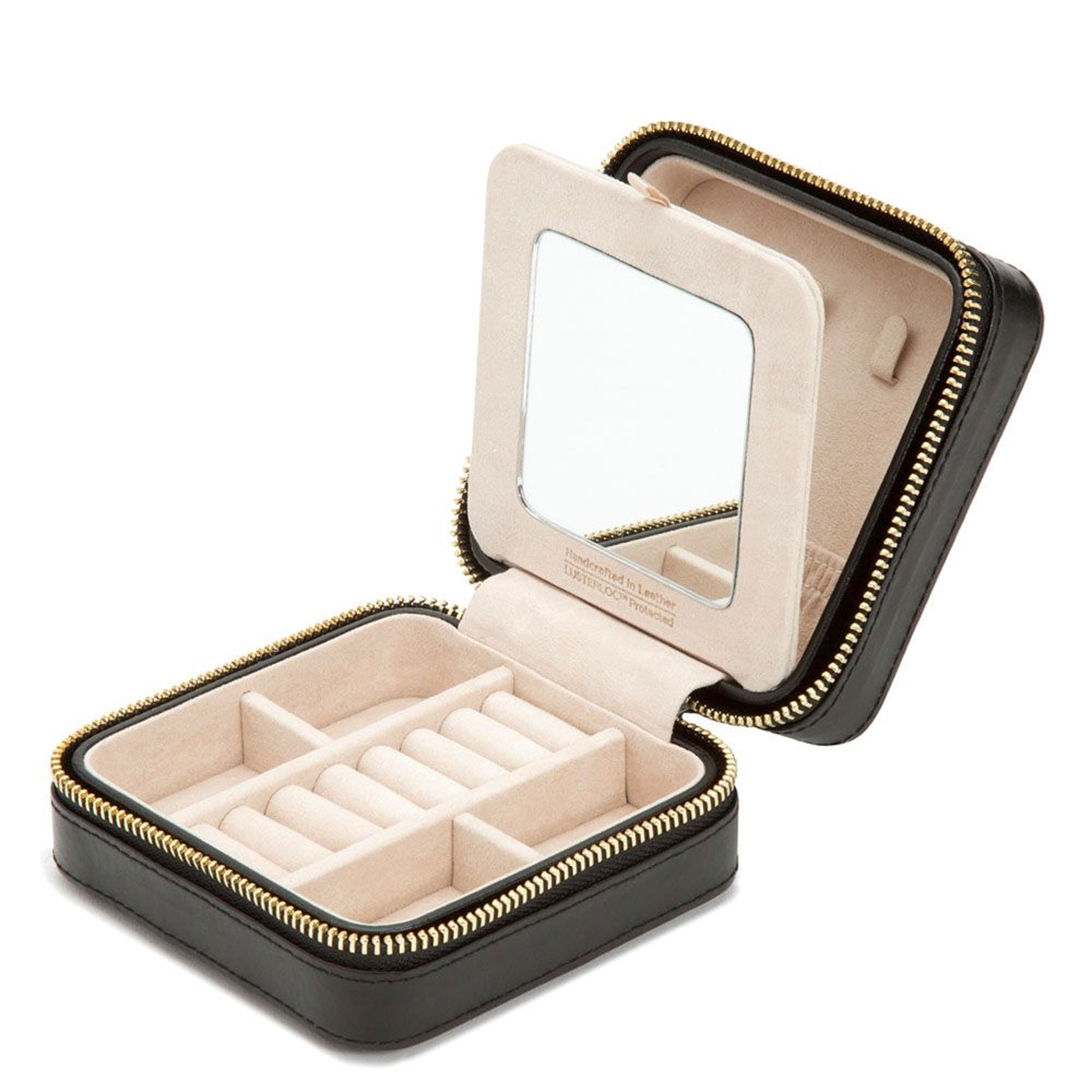 WOLF Caroline Zip Travel Case | Black Quilted Leather