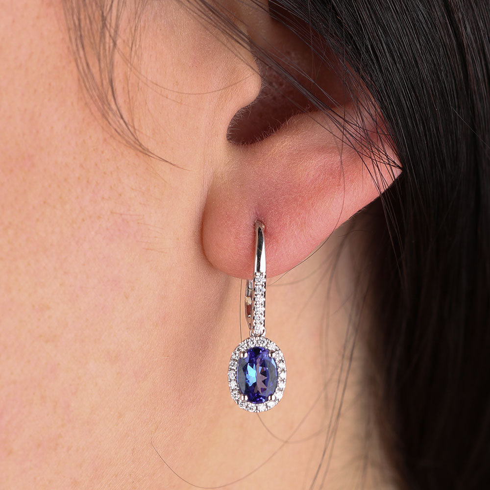 Tanzanite & Diamond Dangle Earrings 14K
