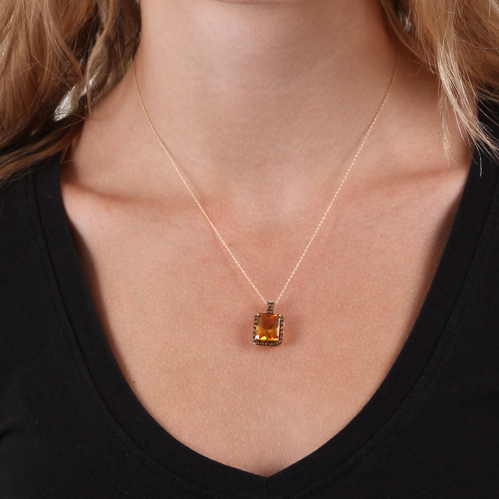 Emerald Cut Citrine & Diamond Necklace 14K Ben Bridge Jeweler