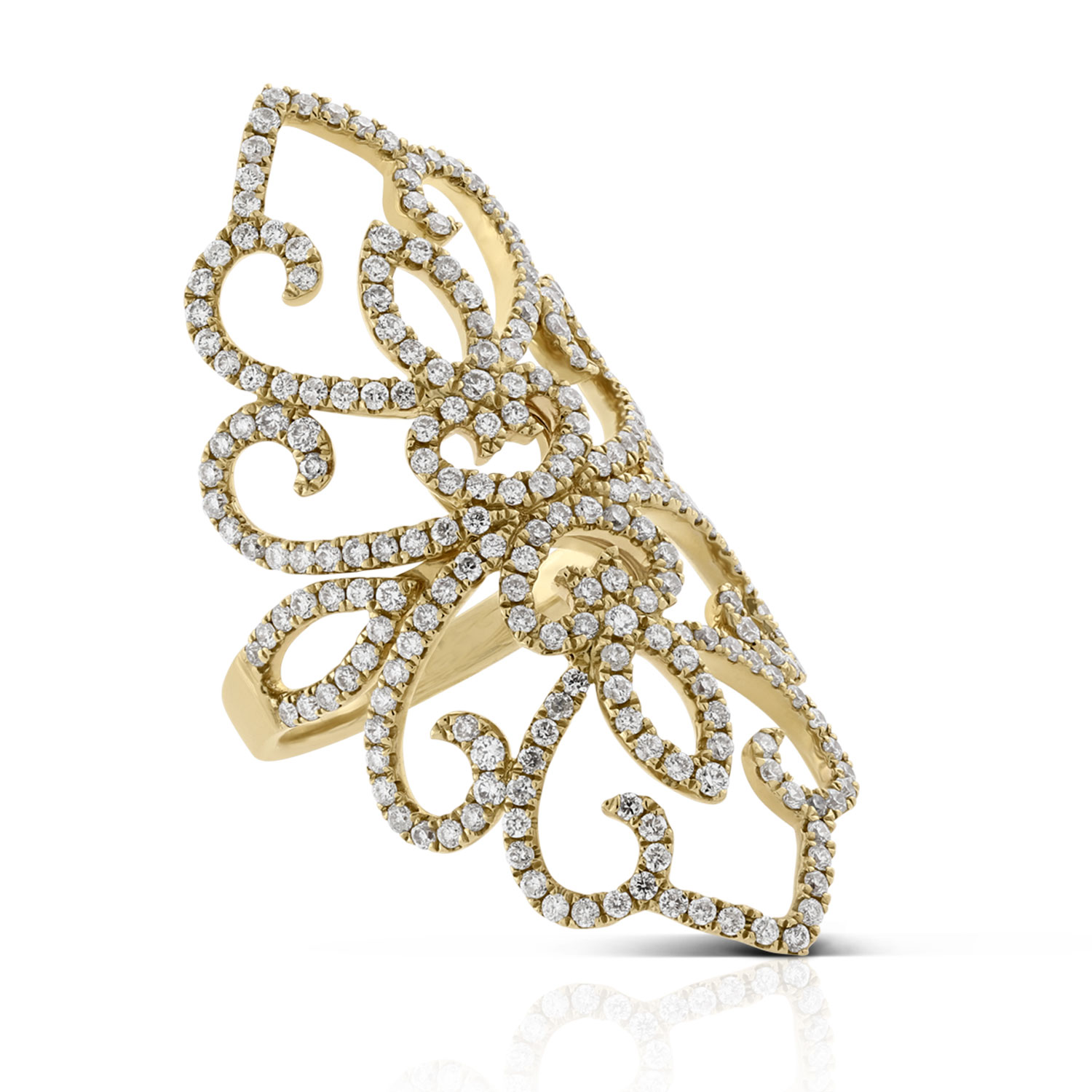 Long Floral Lace Diamond Ring 14K, 1.5 ctw.