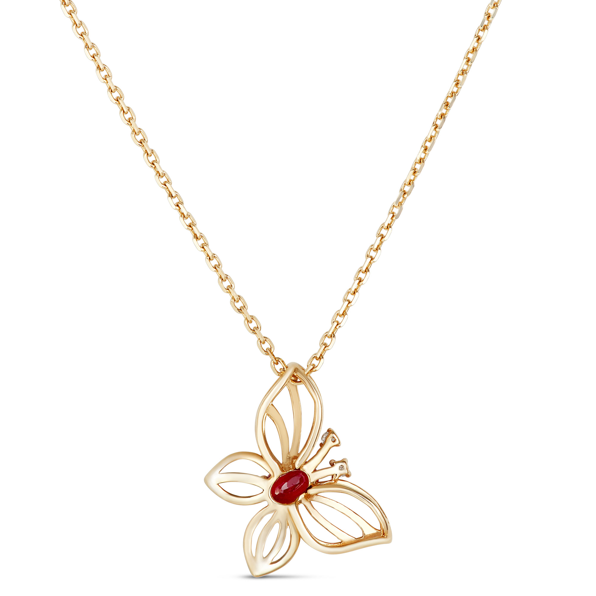 Ruby Butterfly Pendant, 14K Yellow Gold