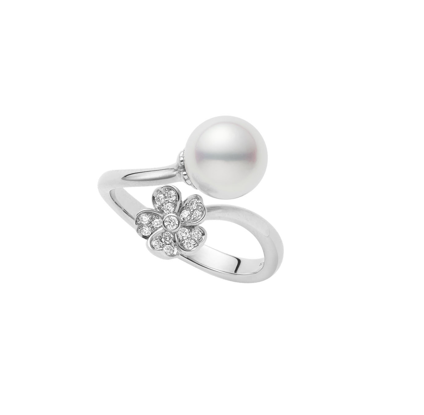 Mikimoto Akoya Cultured Pearl Ring in 18K White Gold with Diamond