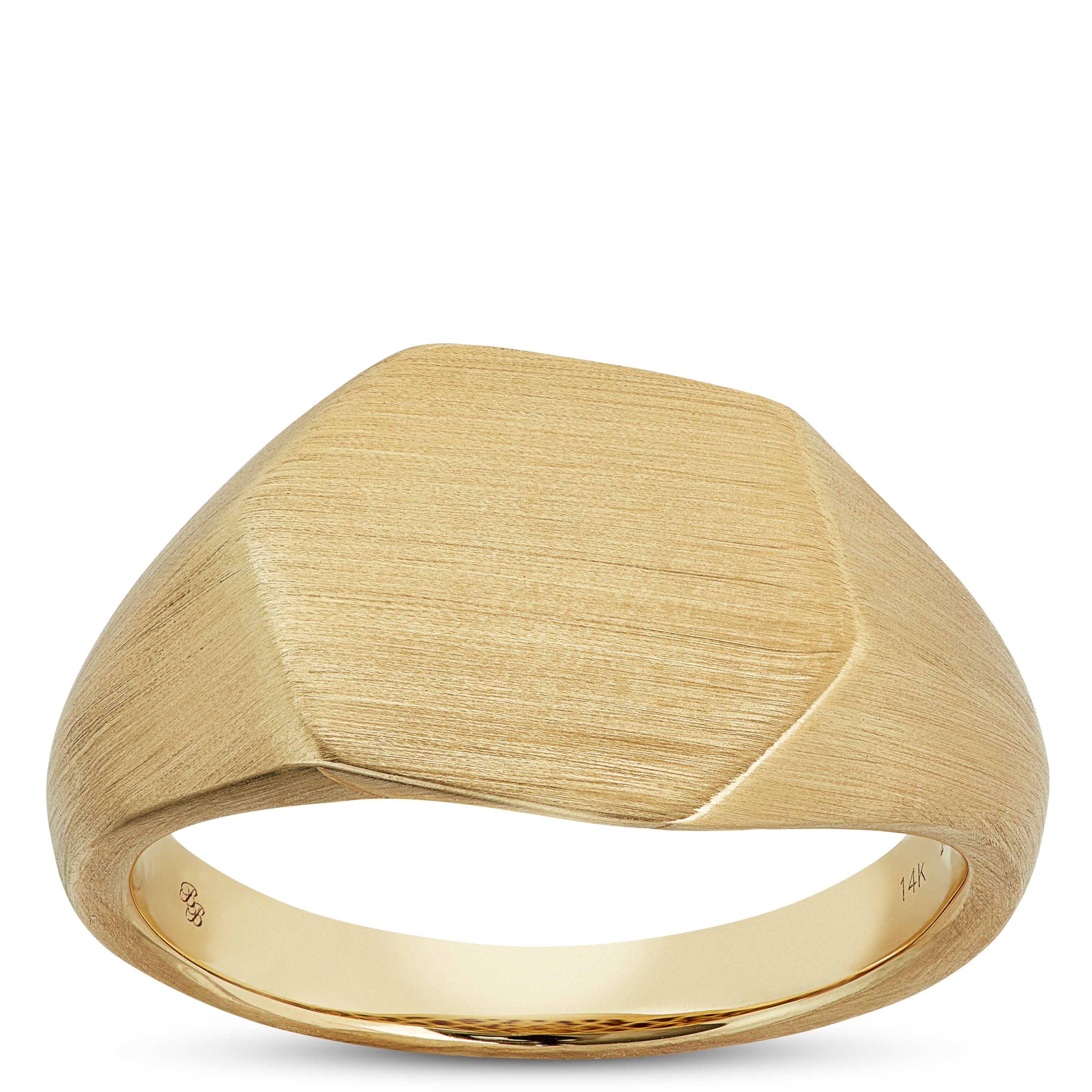 Brushed Offset Hexagon Signet Ring 14K, Size 10.5
