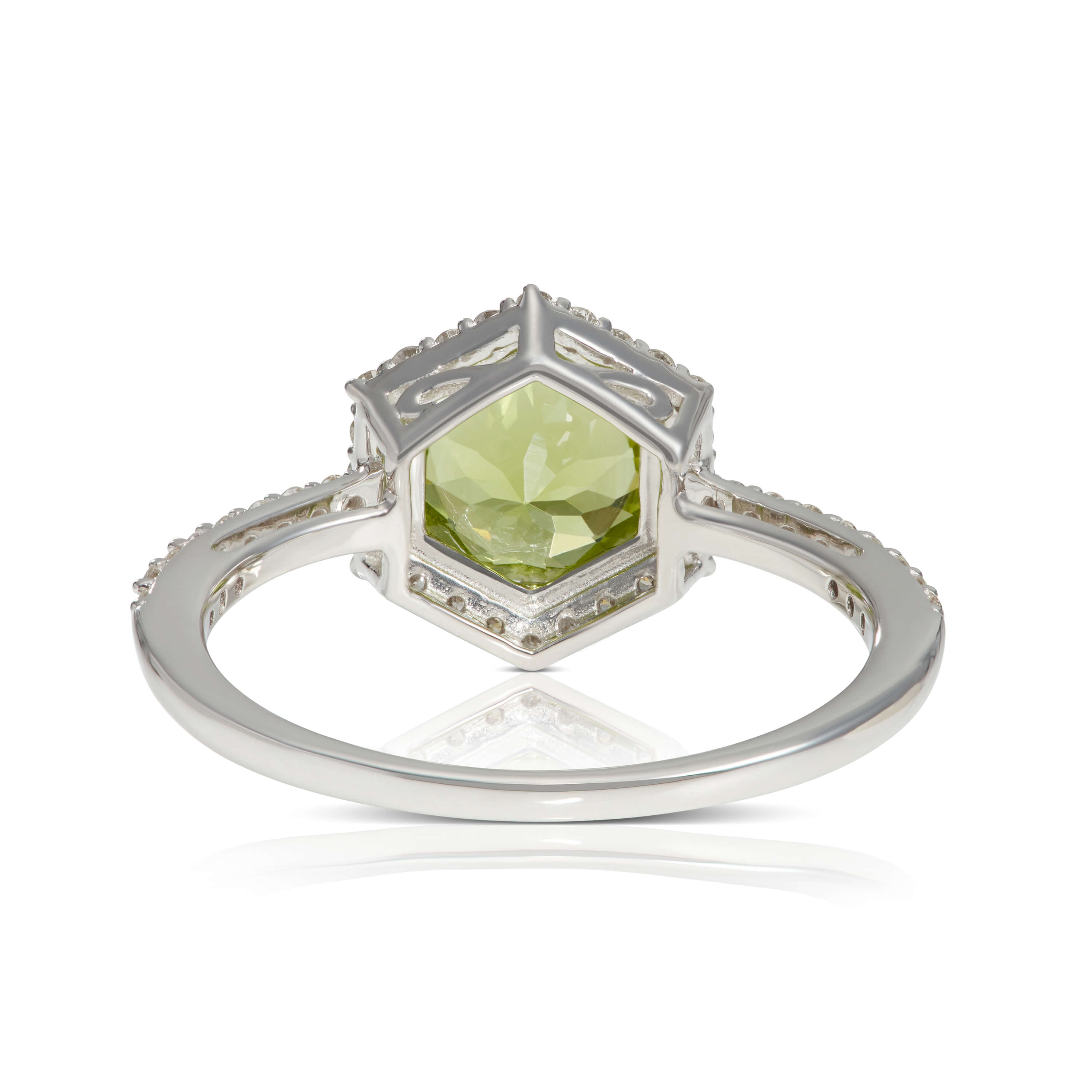Peridot & Hexagon Diamond Halo Ring 14K