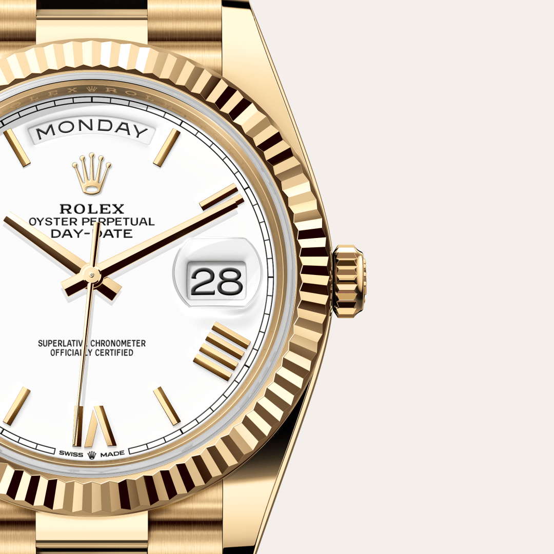 rolex day-date in 18 ct yellow gold, m228238-0042 - watch dial - ben bridge