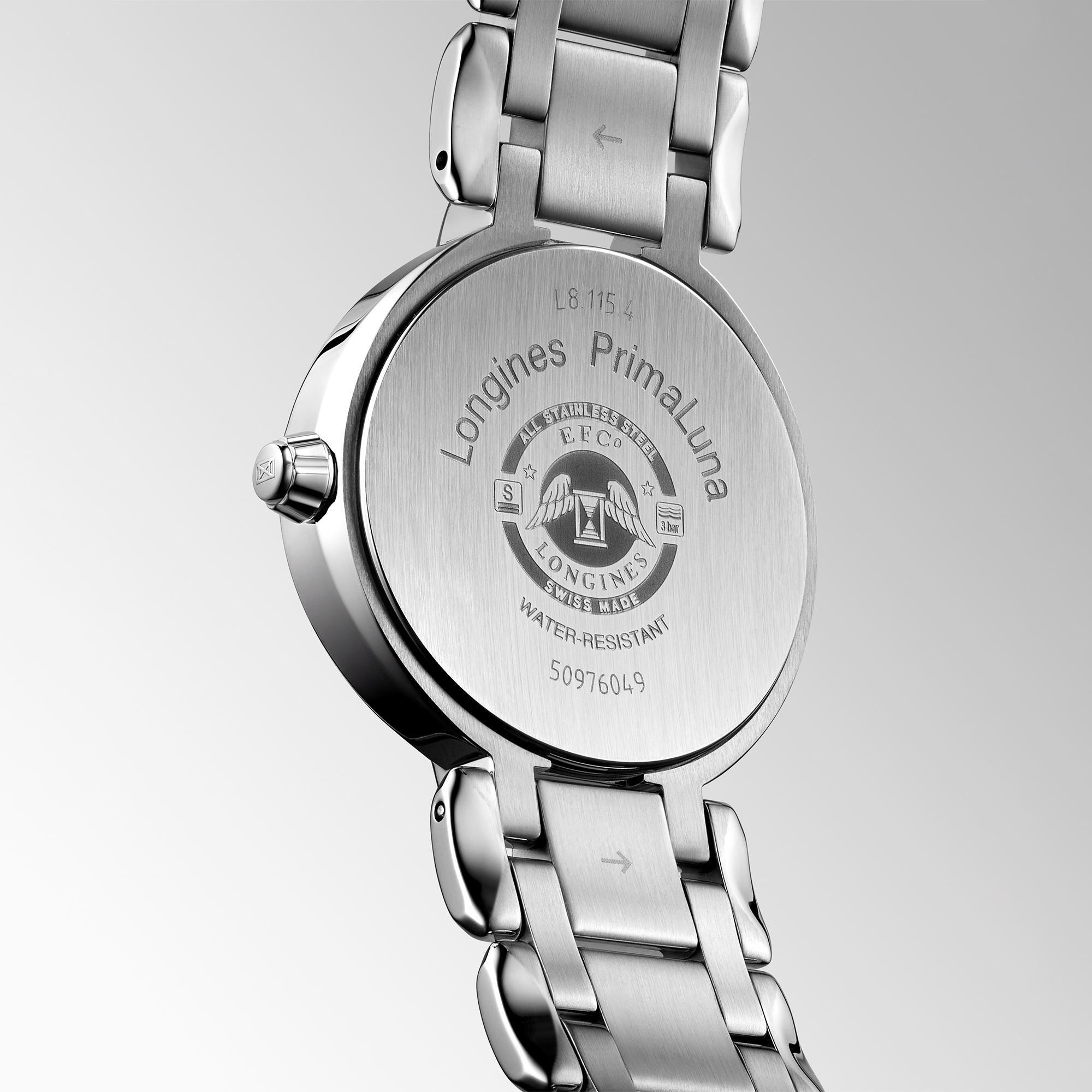 Longines PrimaLuna Watch Silver Dial Steel Bracelet, 30mm